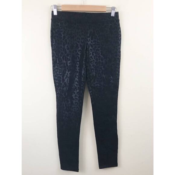 Express Metallic Faux Leather Shiny leopard skinny ankle leggings pants black S - Picture 1 of 5